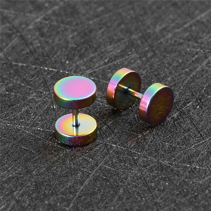 

LINSOIR 2019 New Fashion Stainless Steel Barbell Earrings Men Punk Party no Piercing Stud Earrings Male Jewelry boucle d'oreille