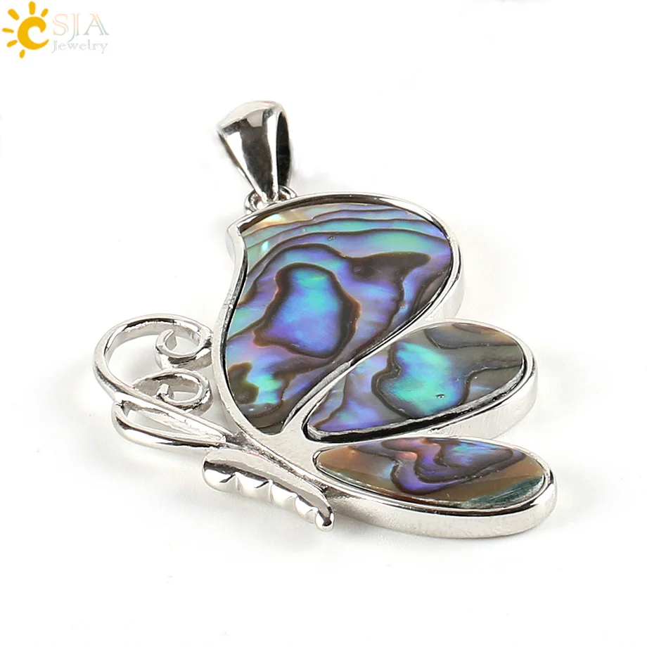 

CSJA Natural Paua Abalone Shell Pendants Beads Butterfly Unique Wing Animal Pendant for Women Men Necklaces Charm Jewellery E343
