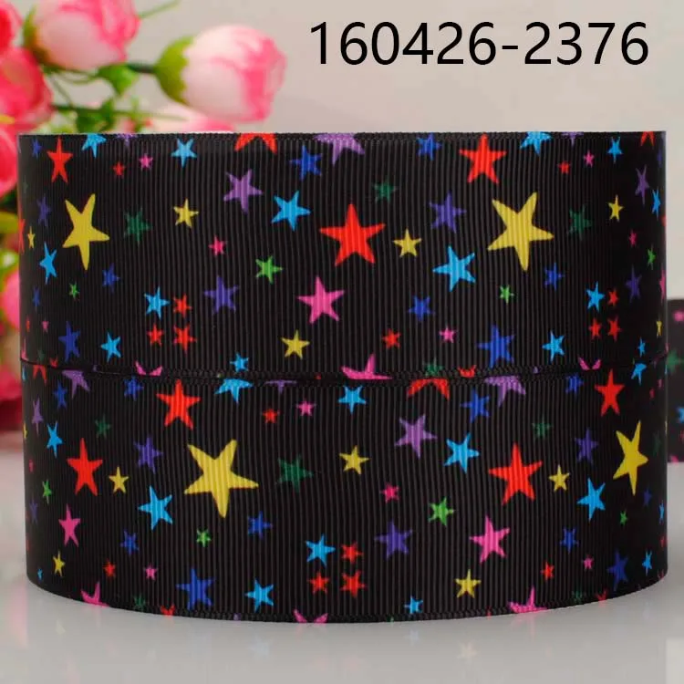 free shipping 50 yards 1 &quot 25 mm black background star pattern print grosgrain tape ribbon DIY clothing accessories | Дом и сад