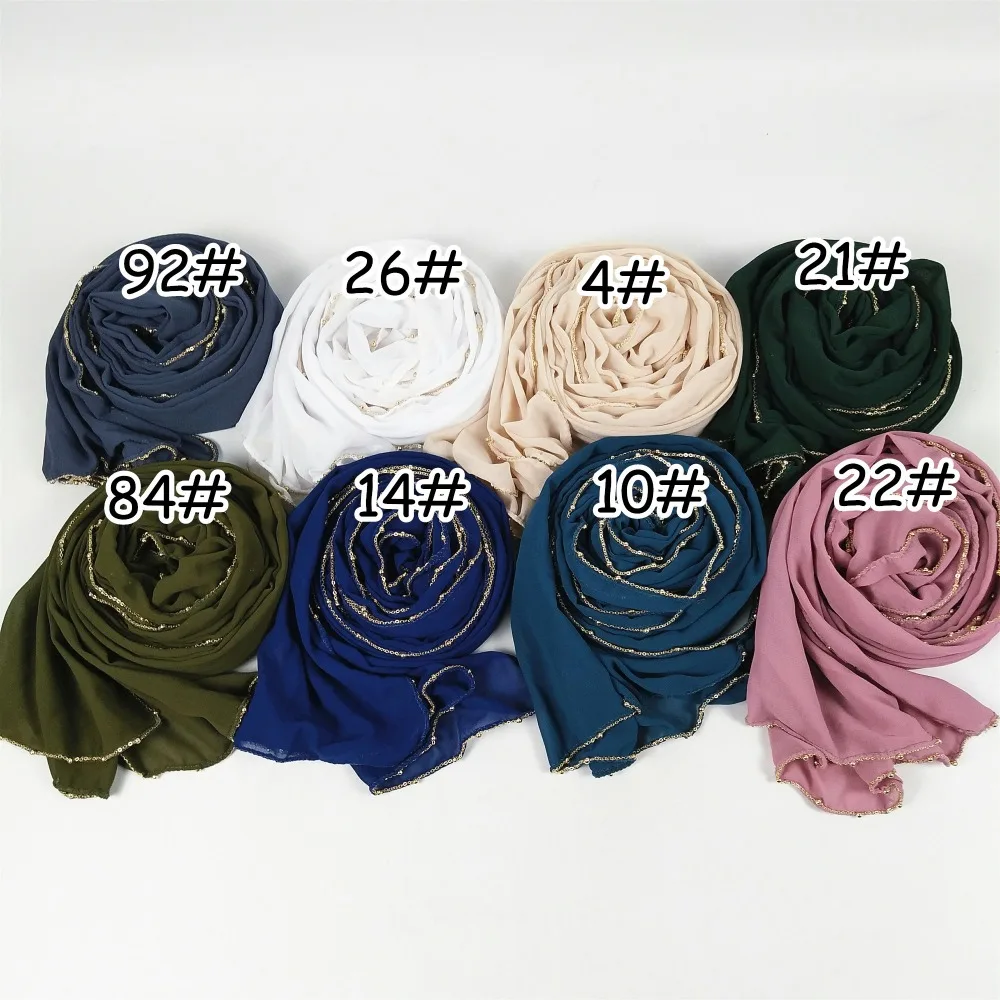 D31 популярные Золотая цепочка из шифона Hijab шарф Мусульманский хлопковые шарфы