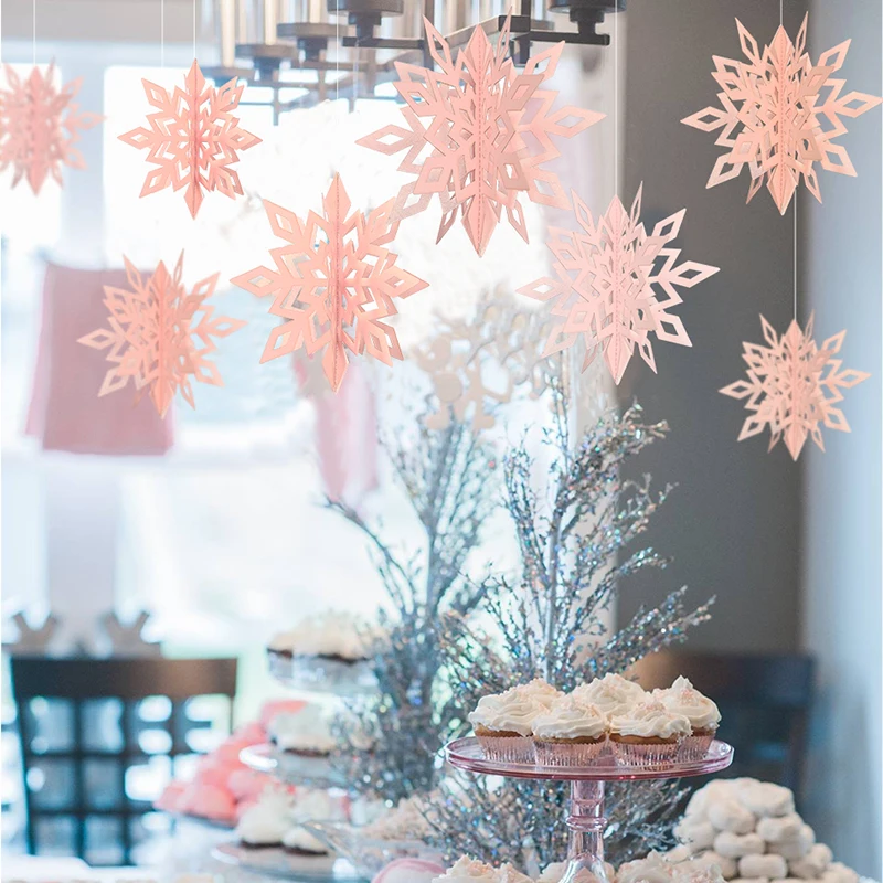 6Pcs/set 3D Paper White Large Snowflake Garland Holiday Festival Frozen Themed Gilrs Birthday Party Home Decoration Supplies