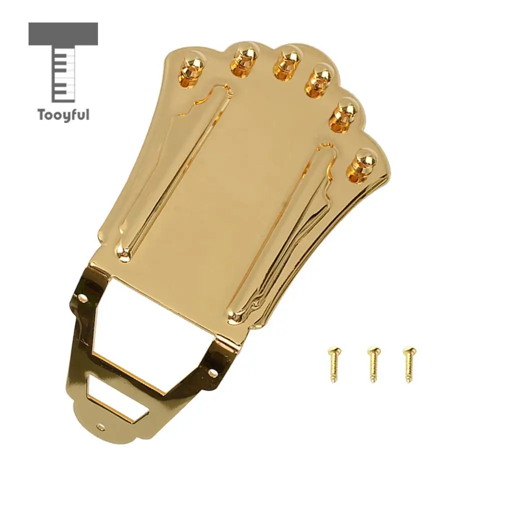 Tooyful 6 String Guitar Tailpiece Bridge for Archtop Jazz Guitar Replacement Parts Golden