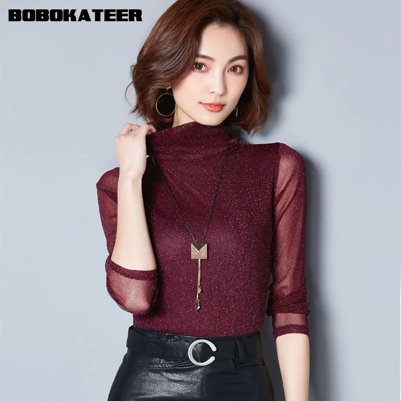 

BOBOKATEER turtleneck t shirt women t shirts long sleeve t-shirt women tops poleras de mujer moda 2019 funny tee shirt femme
