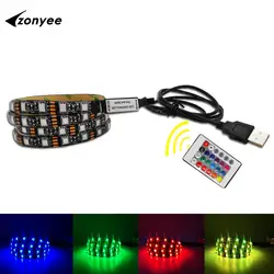 Светодиодные ленты клей RGB DC5V USB Светодиодные ленты 5050 гибкий свет 1 м 2 м ТВ Задний план свет 20 Цвета RGB светодиодные ленты IP65