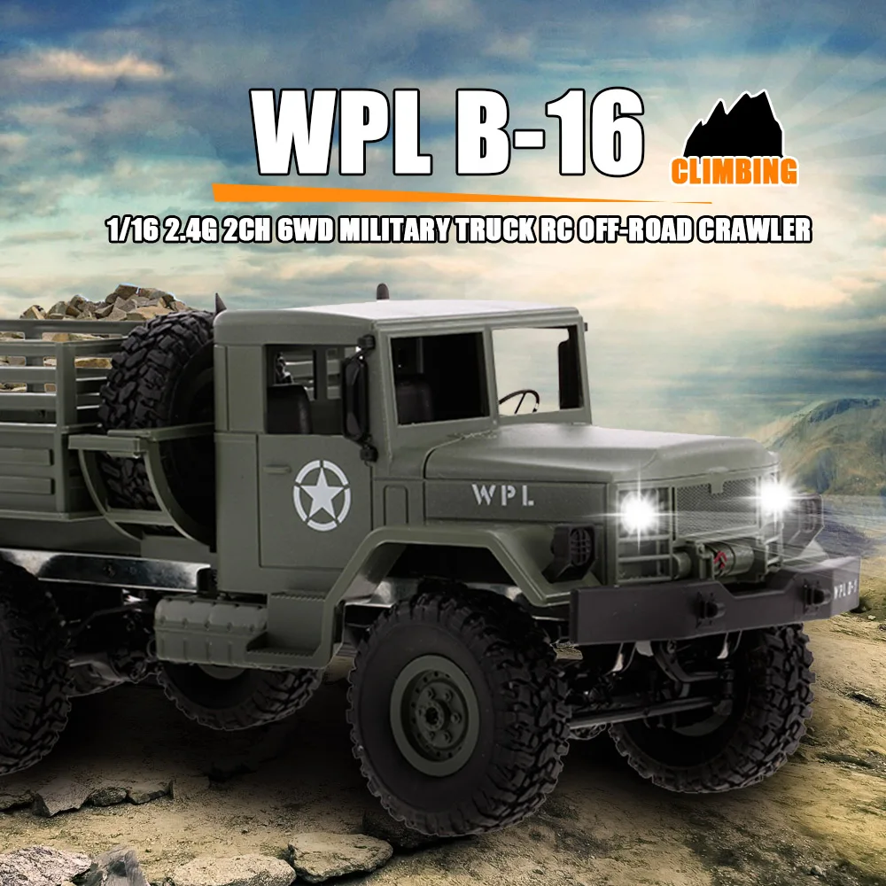 

B-16K 1/16 6WD Assembly Military Truck RC Off-road Crawler with Light Motor & Servo KIT DIY Toys for Children