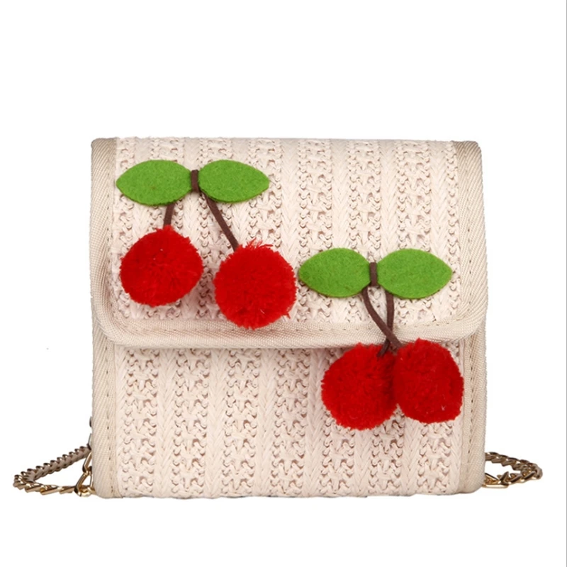 

Cherry Straw Bag For Women 2019 Chain Mini Shoulder Bag Fashion Woven Crossbody Handbags And Purses Messenger Chest Package