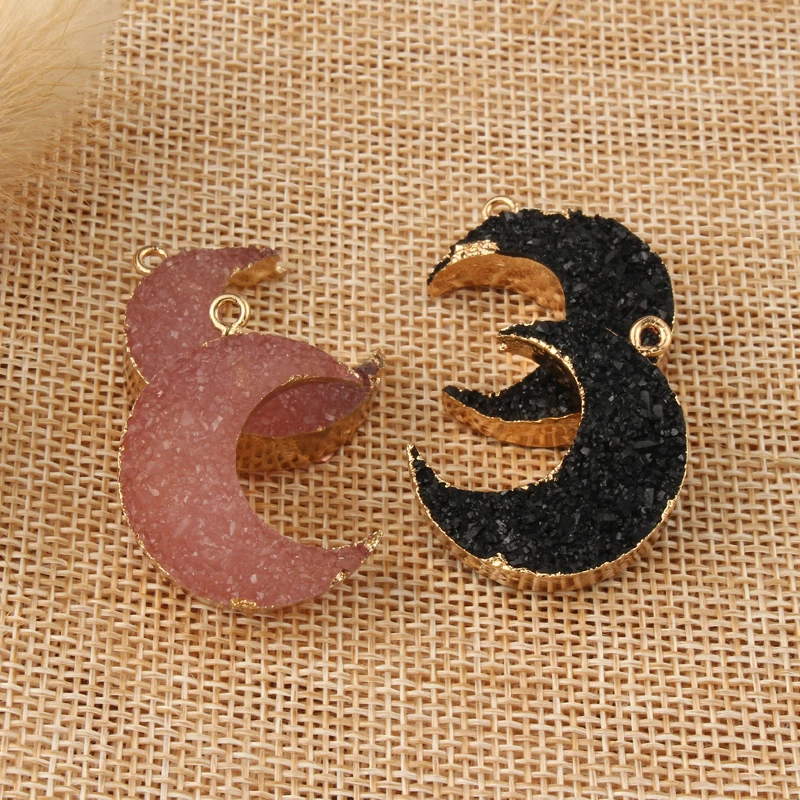 2 шт., необычный лунный кулон-камень из смолы, ожерелье для женщин, сделай сам, розовое, черное ожерелье, серьги, амулеты, аксессуары F43