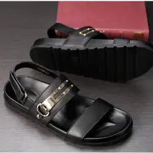 Летние мужские сандалии на плоской подошве Обувь для отдыха с открытым носком из коровьей кожи Для мужчин s гладиаторы