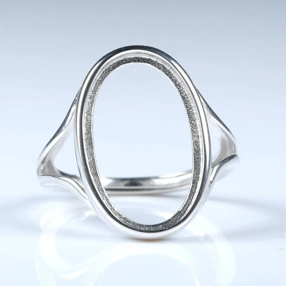 

925 Sterling Silver Engagement Wedding Ring White Gold Color Women Ring 11X17mm Oval Cabochon Semi Mount Solitaire Adjustable