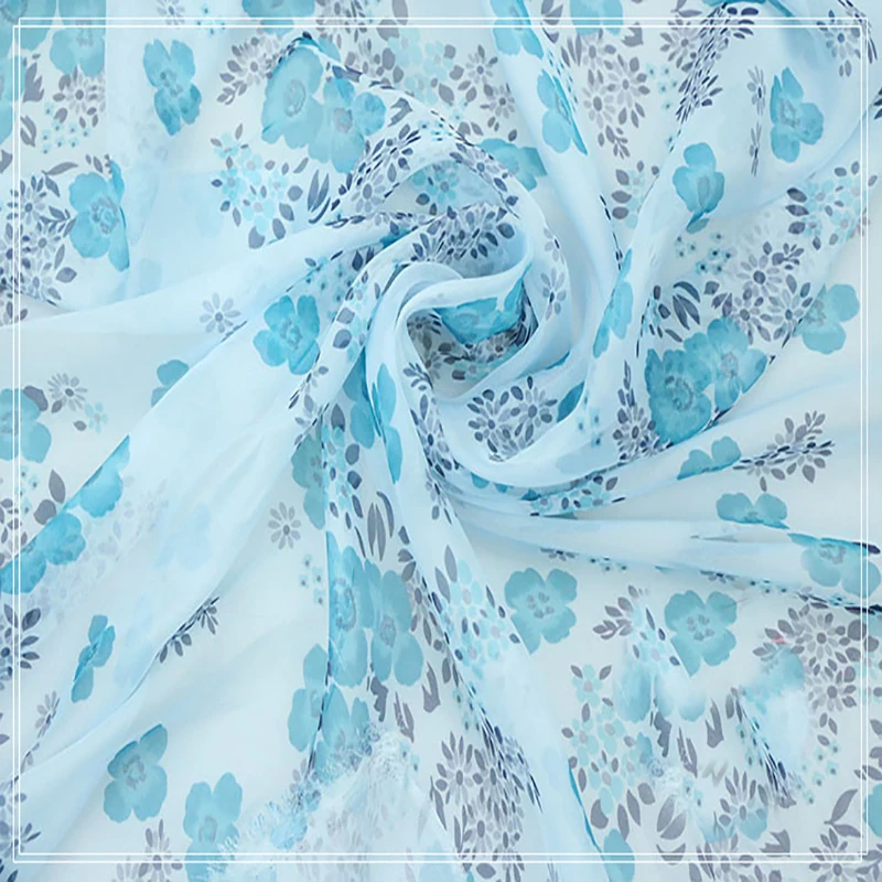 Imported blue flowers print Koshibo fabrics For spring summer dress