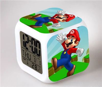 Cartoon Super Mario Bros Led Action Figure Alarm Uhren Kawaii