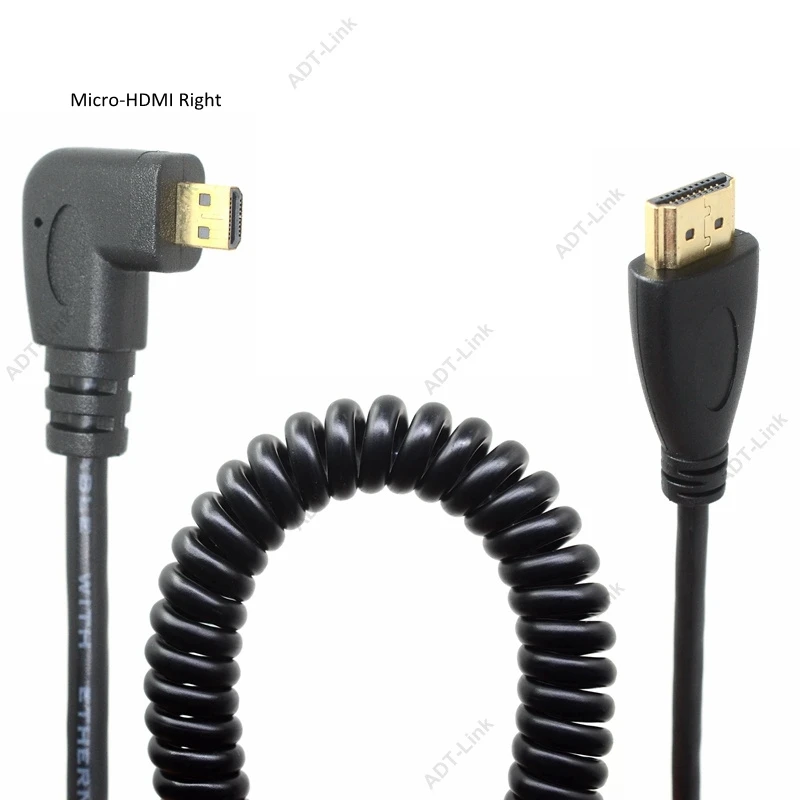 HDMI на правый угол Micro HDMI пружинный локон гибкий кабель V1.4 DSLR 0,5 м/2,0 м HDMI a-тип к D-type Кабо для HDTV XBox Tablet