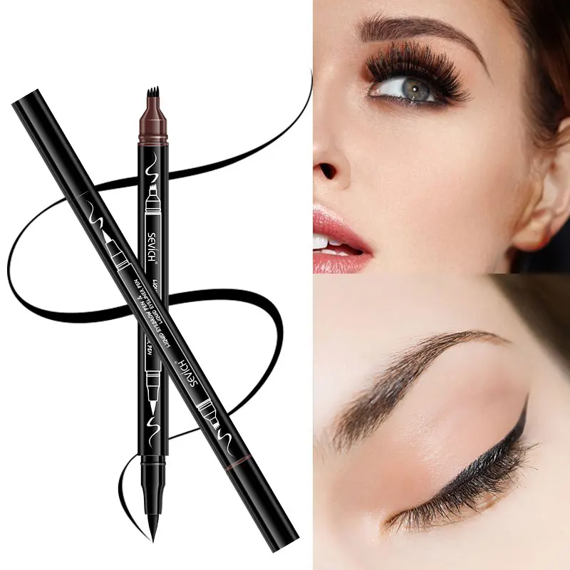

2-in-1 Eyebrow Pen Cosmetics Makeup Tattoo Pen Long-Lasting Natural Waterproof Eye brow Pencil Beauty Makeup Set 4 Color