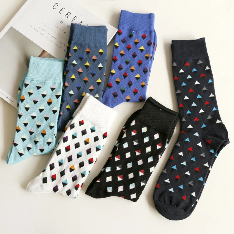 Новый Цвет площадь смешно Happy Socks Новый Цвет Для мужчин Хлопковые носки Argyle режим Для мужчин; платье в деловом стиле капитан Хэппи Сокс sokken