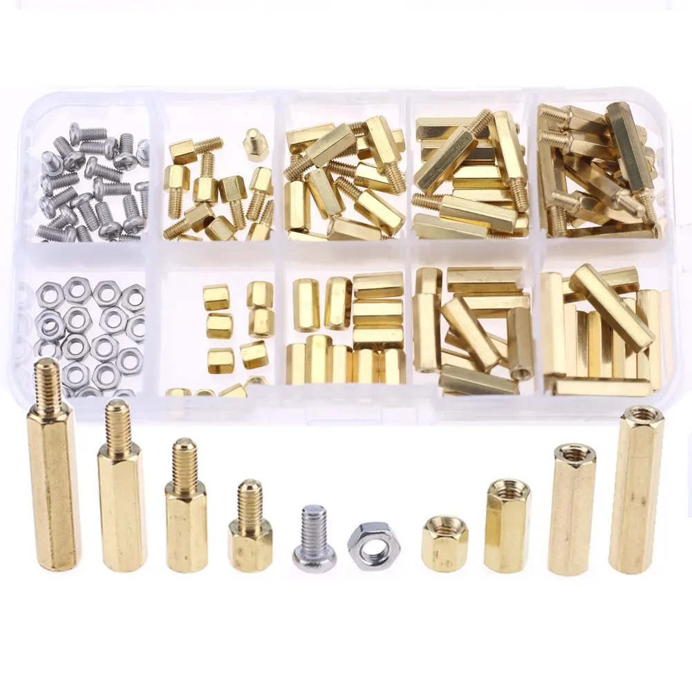 Screw Bolt Nut Set Screw Washer Nut Kit 120pcs M3 Male Female Brass Spacer Standoff Screw Nut Assortment Kit 304 stainless steel Hex