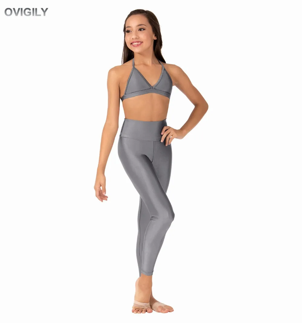 OVIGILY/22 цвета, детские леггинсы с высокой талией для девочек, танцевальные штаны из нейлона и спандекса для гимнастики детские черные облегающие брюки для фитнеса