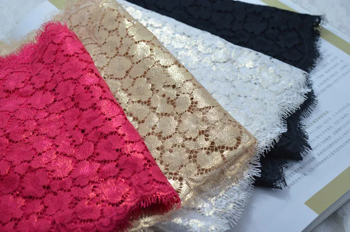 

3meters/lot(2 pcs, 1.5 meters/piece)4colors 20CM Wide Embroidery Waves Eyelash Lace Trim red~gold~black~white