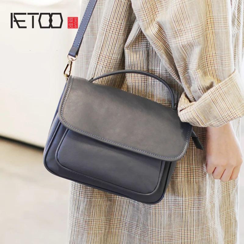 

AETOO Single shoulder handbag, large capacity feminine goddess bag, leather hundred head layer cowhide crossbody bag