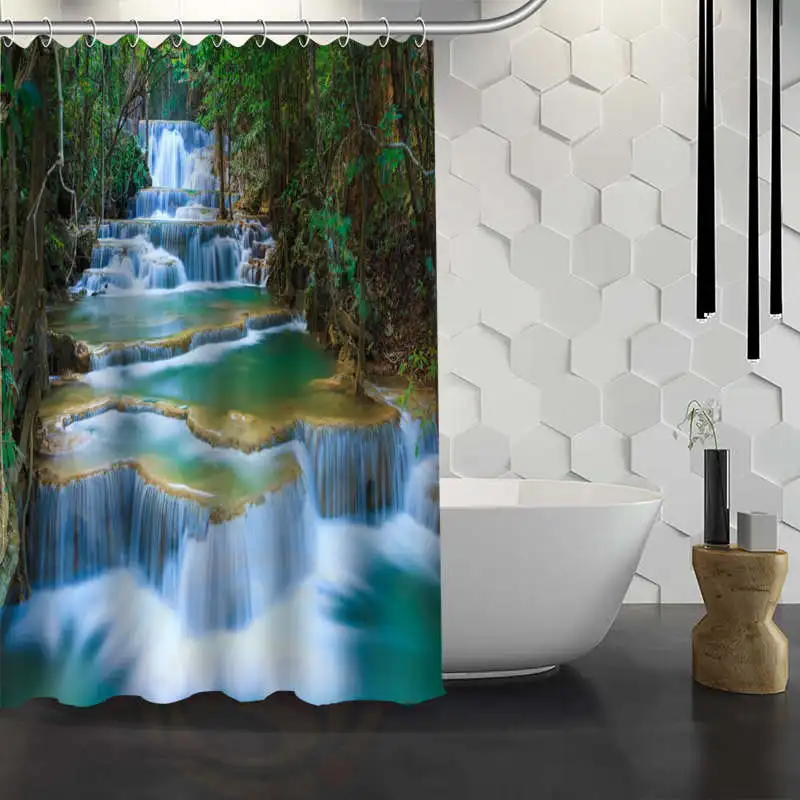 Custom Nature landscape Shower Curtain With Hooks Fabric Bathroom