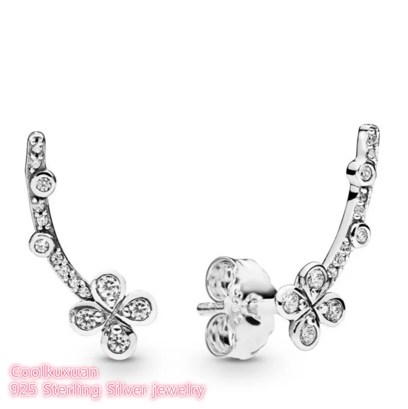 Весна Серебро 925 пробы драпированные четыре лепестка цветок серьги Белый CZ европейский стиль бренд женщина ювелирные изделия