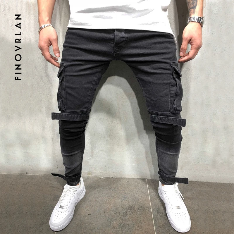 Мужские джинсы, джинсовые штаны с карманами, летние, хип-хоп, тонкие, облегающие, прямые, эластичные, обтягивающие джинсы, уличная одежда