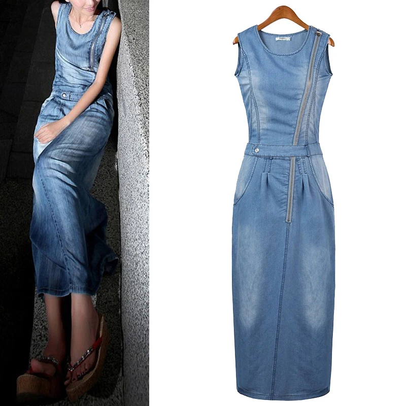 Buy Cheap Summer Dress 2015 Women Casual Dress Cool Denim Jean Tropical Bodycon Casual Work Style Women Maxi Vestidos Long Dresses H6376