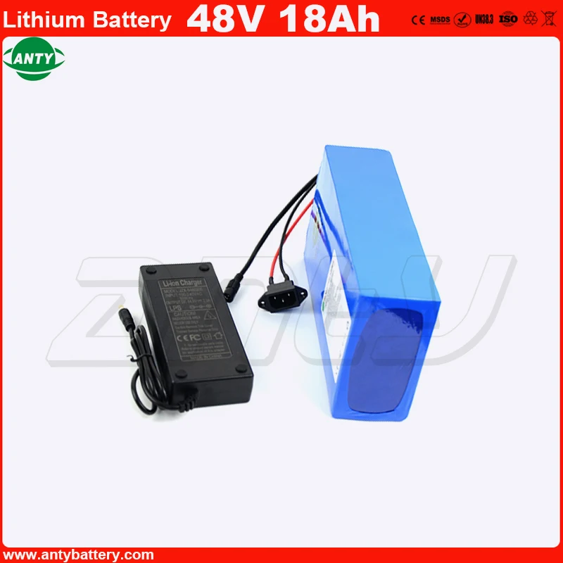 Rechargeable 48V 18AH Electric Bike Battery 48V 1800W Lithium Bike Battery With PVC Case 50A BMS 54.6V 2A Charger Free Shipping