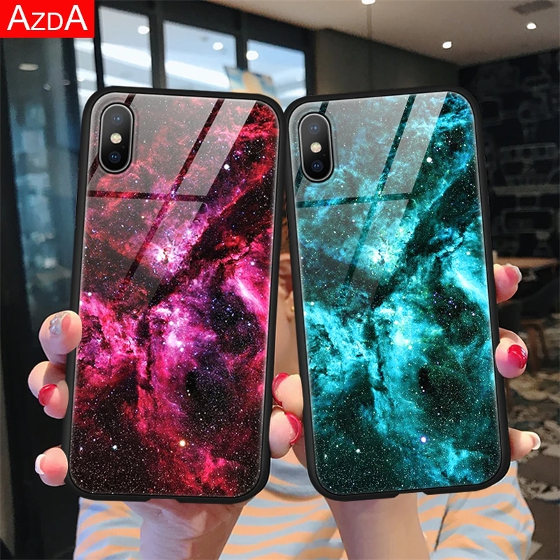 

Tempered Glass Phone Case For iPhone XS Max 6 6S 7 8 Plus X XR Cover For Meizu 16 16X For Oneplus 6 7 Pro Marble Starry Sky Case