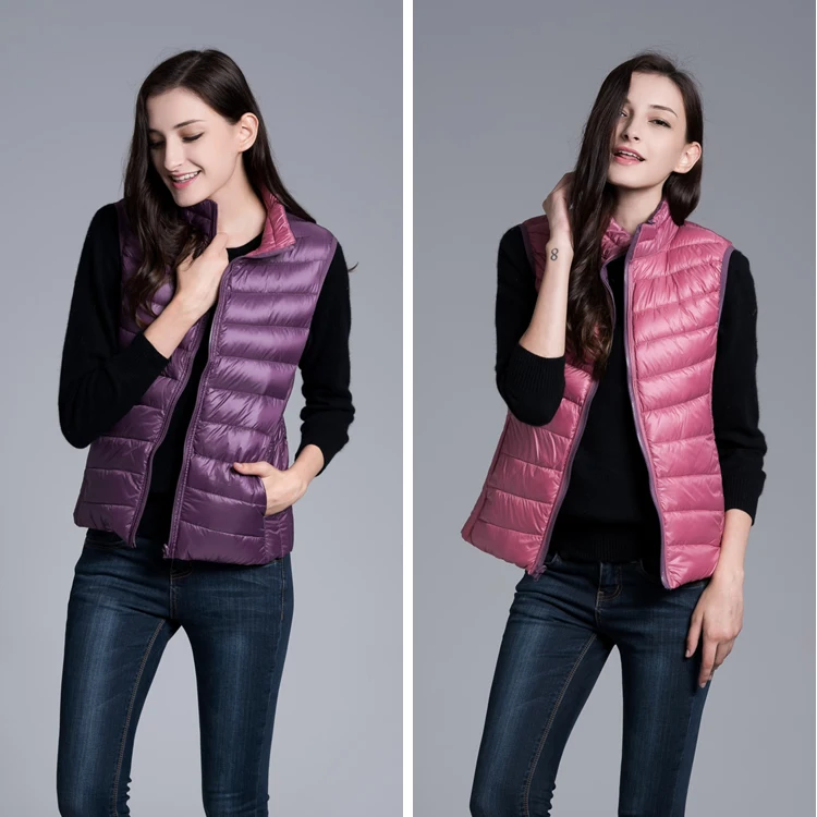 

Women Ultra Light Duck Down Vest Double Side Wearing Sleeveless Jacket Female Winter Vest Waistcoat