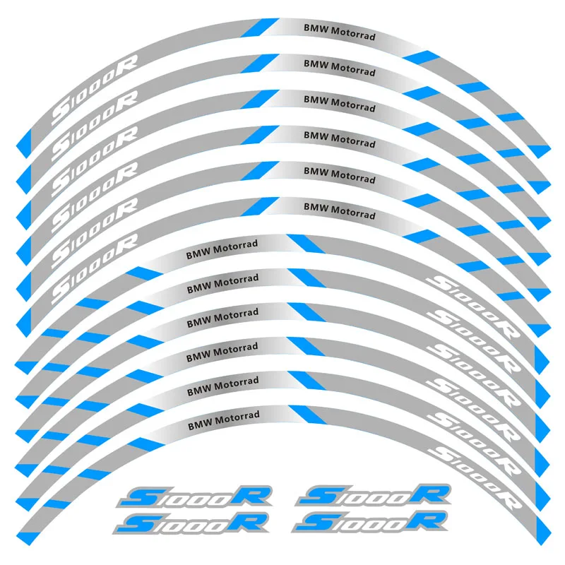 Высокое качество Мотоцикл Передние и задние колеса край внешний обод Стикеры светоотражающие полосы колеса наклейки для BMW S1000R - Цвет: B Blue