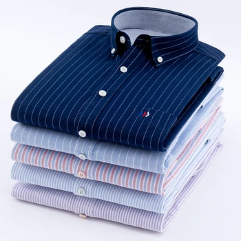 

100% Cotton Oxford Men Striped Shirts Long Sleeve High Quality Button Down Casual Business Shirts Stylish New Comfortable 5XL