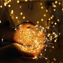 10 шт., длина 1 метр, 10 светодиодный Звездное Медный провод Светодиодные строки Фея Рождество Свадебные украшения CR2032 Батарея работать гирляндой