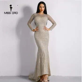 

Missord 2019 Sexy O Neck Long Sleeve Mesh Glitter Women Slim Maxi Dress FT8561