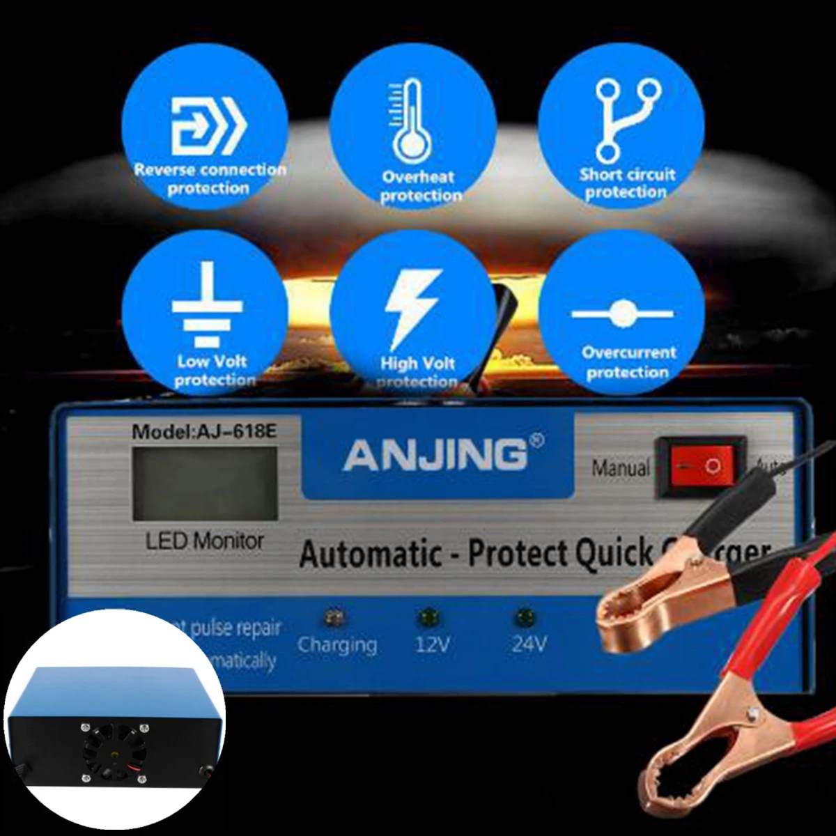 

Autoleader 12V/24V Lead Acid Battery US Plug Car Battery Charger Applicable to PWM Five Charging Modes Digital Repairing Method