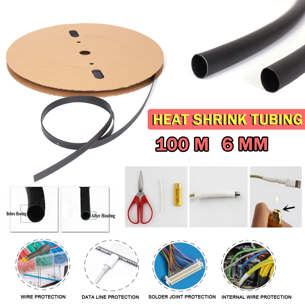 

SWILET NEW 100M/Pack 2:1 RSFR-H Heat Shrink Tubing Bulk Spool Roll Reel Coil Cable Sleeve