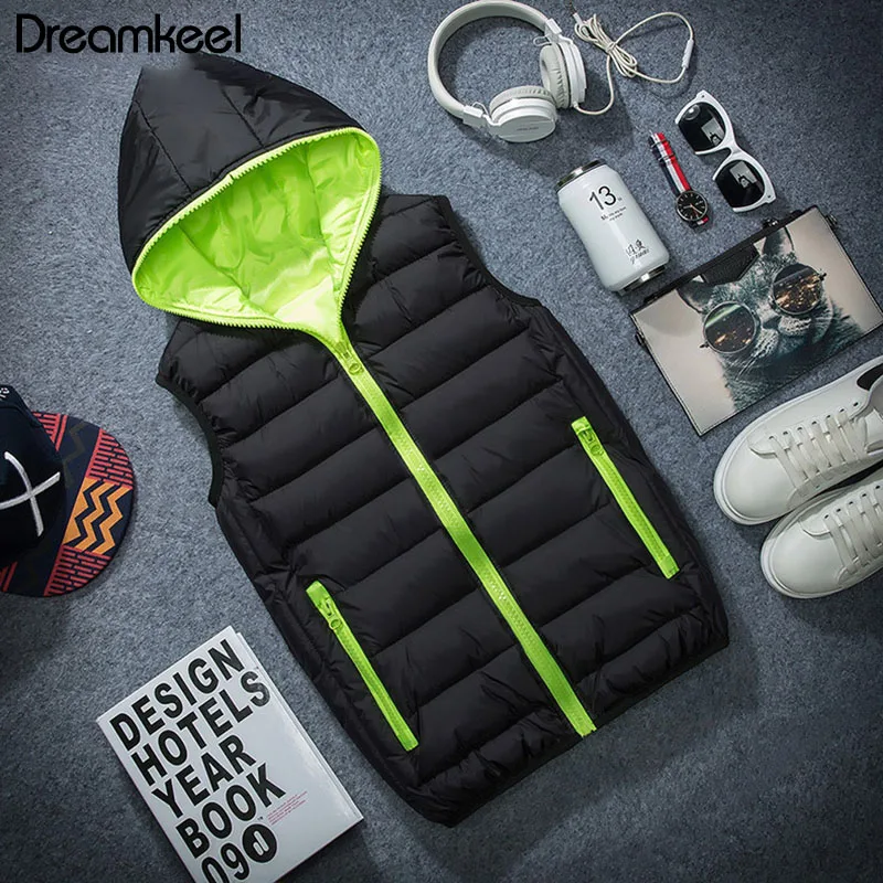 

New Spring Autumn Sleeveless Jacket Hot Fashion Men's Winter Hooded Hooded Light Plus Size Mens Vests Working Proof Vest Y1