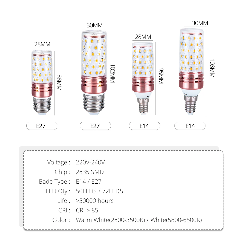 E27 светодиодный светильник E14 светодиодный лампы SMD2835 220V Светодиодная лампа-кукуруза 50 72 светодиодный s Высокое Яркость люстра Свеча светильник для украшения дома ампулы