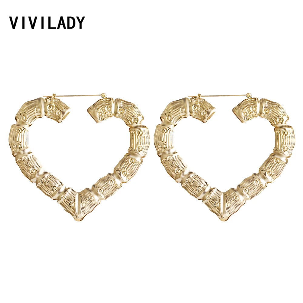 Bamboo Hoops Earrings Hearts | Gold Heart Bamboo Earrings | Large Gold Heart  Earrings - Hoop Earrings - Aliexpress
