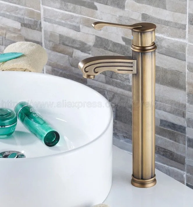Bathroom Faucet Antique Brass Single Handle Hot & Cold Water Mixer Taps Wash Basin Bathroom Deck Mounted Faucet znf317