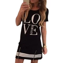 Women’s Style Casual Zipper LOVE Printed Short Sleeve One-piece Dress