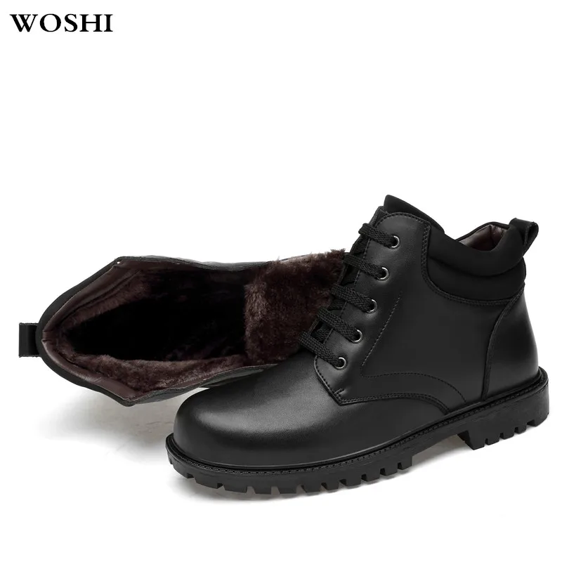 

Men Boots Winter Cushioning Genuine Leather shoes Martin Boats Textured Scrub Male Ankle Boots with fur winter snow boots k4