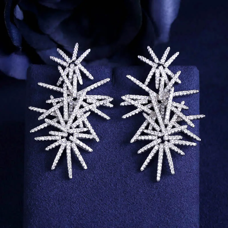 

JaneKelly Fashion AAA cubic zirconia fireworks shaped full stones drop earrings ,gorgeous women's accessaries,white colour
