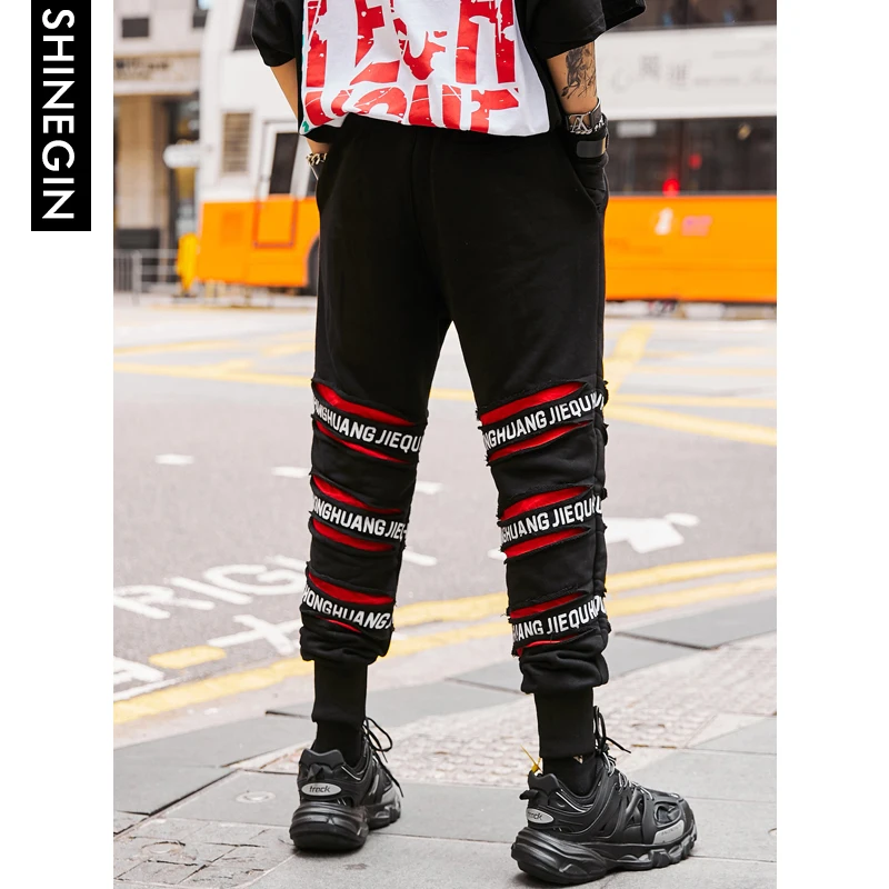 SHINEGIN Ripped tapered pants 2019 men joggers pants street style hip hop sweatpants 2019 new arrival brand leisure pants 071W