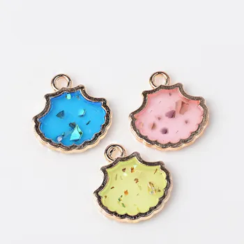 

Glitter Enamel Alloy Sea Shell Cute Charms 100pcs 16*17MM Gold Tone Plated Double Faces OIl Drop Earring Pendant Charms Necklace