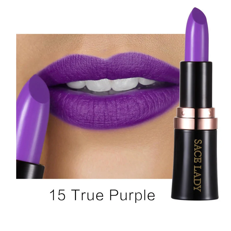 Матовая губная помада, бренд,, красота, макияж, стойкий, водостойкий, красный макияж, набор для губ, Мате, телесный, косметический - Цвет: 15 True Purple