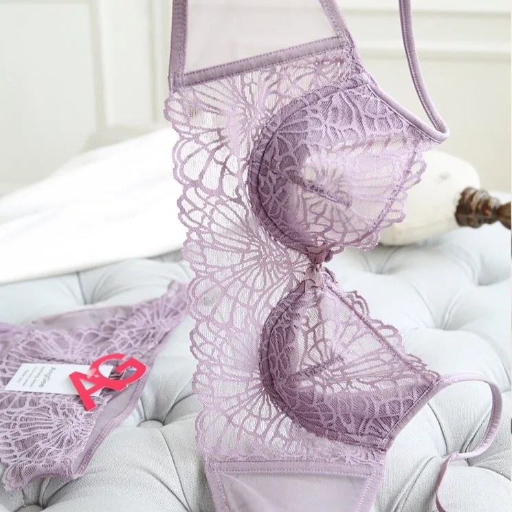 NEW Women Hollow Out Transparent Bra Plus Size Lace Bra Brief Sets Sexy Lingerie Bikini Intimates Set Big Size BCD cup