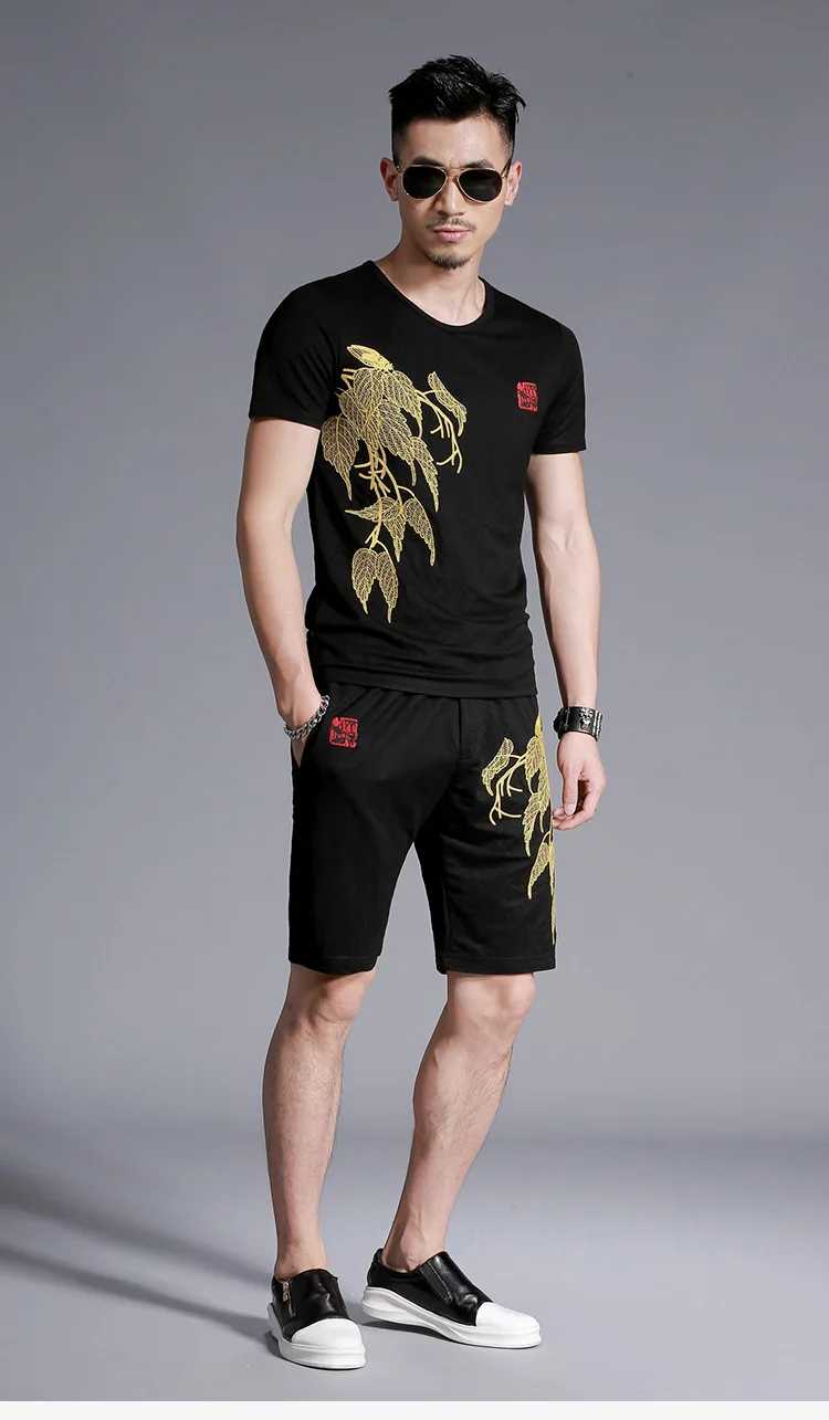 Летние мужские спортивные костюмы комплекты шорты хлопок Повседневные комплекты одежды короткий рукав футболка комплект из 2 частей Moletom
