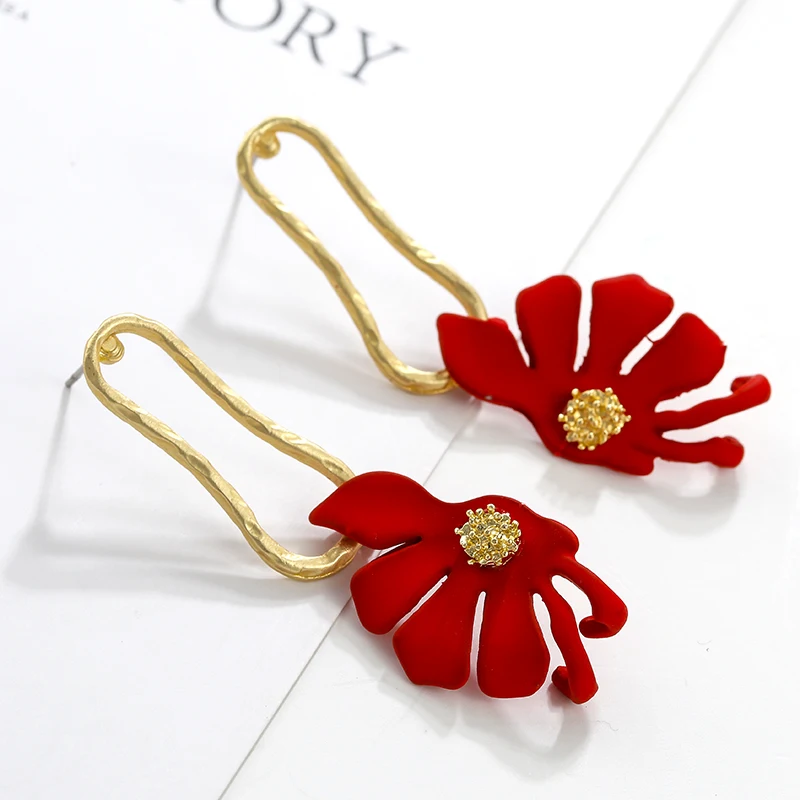 

AENSOA Candy Color Irregular Long Flowers Drop Earrings For Women Exquisite Large Floral Earrings Wedding Party Gift Ear Jewelry