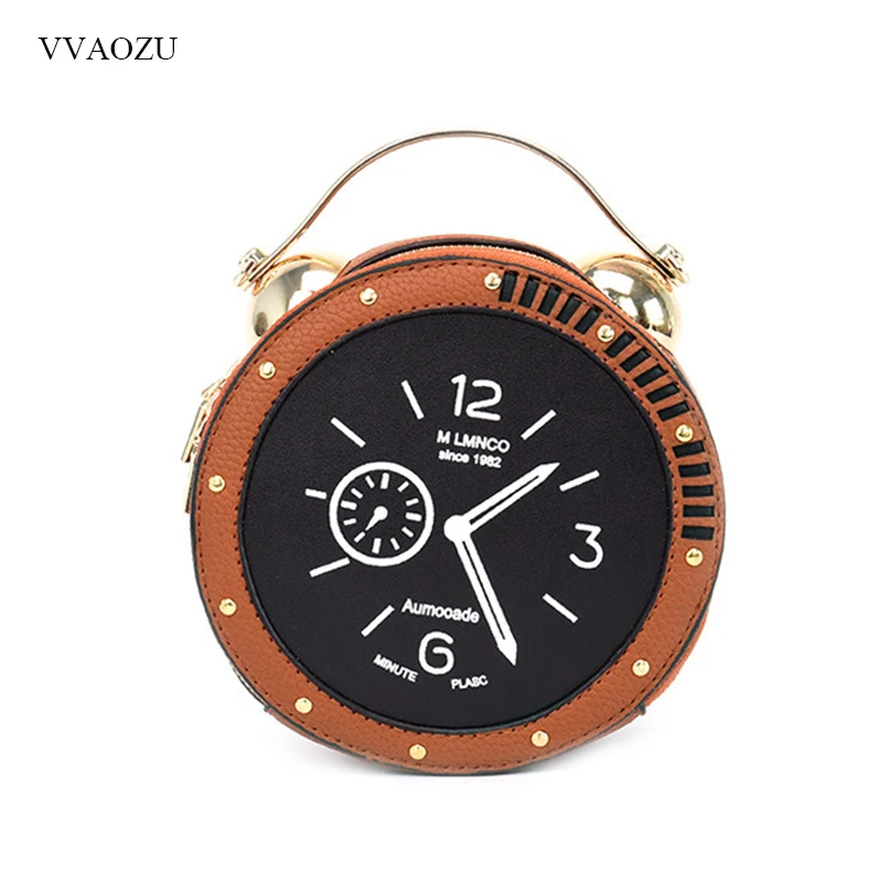 

Round Shape Clock Handbag Vintage Watches Ladies PU Leather Shoulder Bag Girls Lovely Messenger Bag