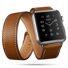 Extra Long Genuine Leather Bracelet Leather Strap Dual Band Tourbillon Bracelet For Apple Watch 3 2 1 Series 38mm 42mm 40mm 44mm